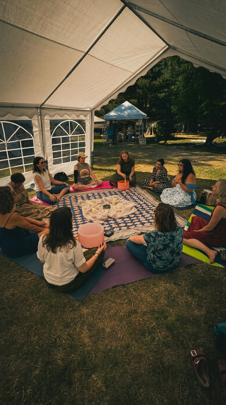 Sacred circle of women gathered in ceremony